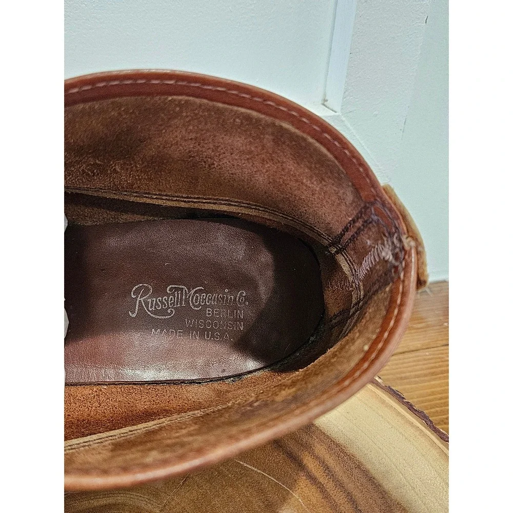 VTG Russell Moccasin Co 11 1/2 Brown Leather Chukka Boots Moc Toe Made in USA